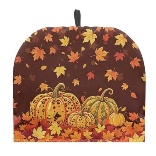 Image of Maple Leaves Pumpkins Breakfast Tea Pot Cosy Cover Fall Decor Tea Kettle Lid Teapots Dust Cover Insulated Portable Breakfast Warmer for Home Kitchen for Table Restaurant Decorative