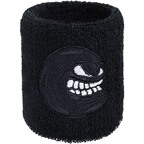 Outdoor Sweat Band for Wrist- Embroidered Sport Sweat Absorbent Wrist Band - Terrycloth Black Arm Band for Sport (Angry Black Ball)