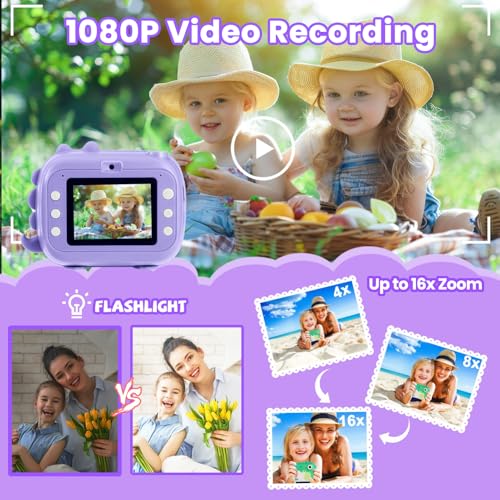 Image of ARNSSIEN Kids Camera Instant Print with 7 Rolls Paper, 2.4 inch Screen Instant Camera for Kids, 1080P HD Video, Christmas Birthday Festival Present for Girls & Boys Aged 3-12, M3
