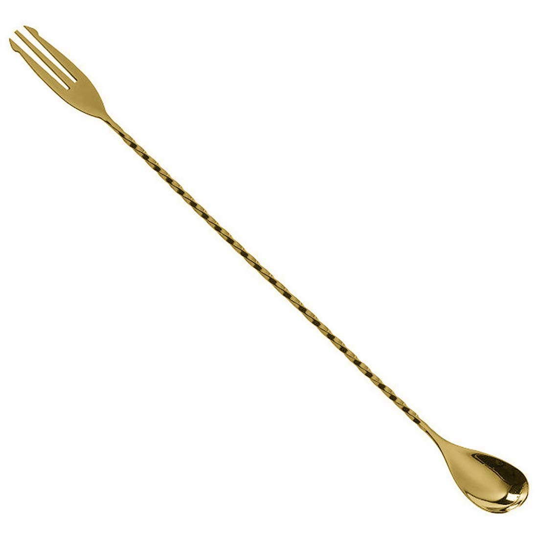 BarSoul Twisted Mixing Spoon with Fork Cocktail Spoon Stainless Steel 30CM Gold Plated