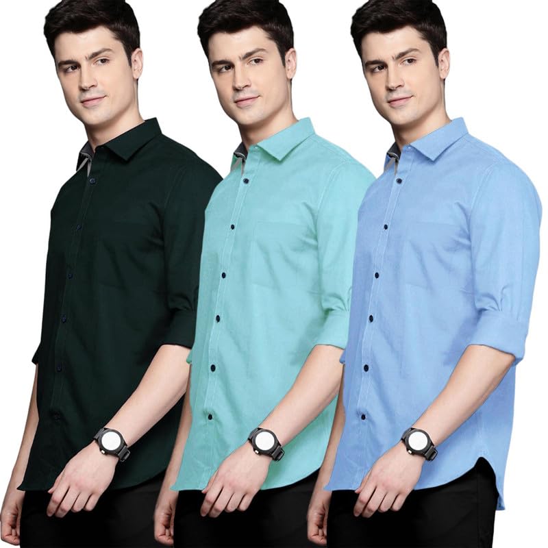 Image of Pinkmint Men's Solid Shirt | Soft Cotton Blend | Casual Shirt | Plain | Full Sleeve - Regular Fit (Combo | Available in Plus Size and Combo Pack of 3)