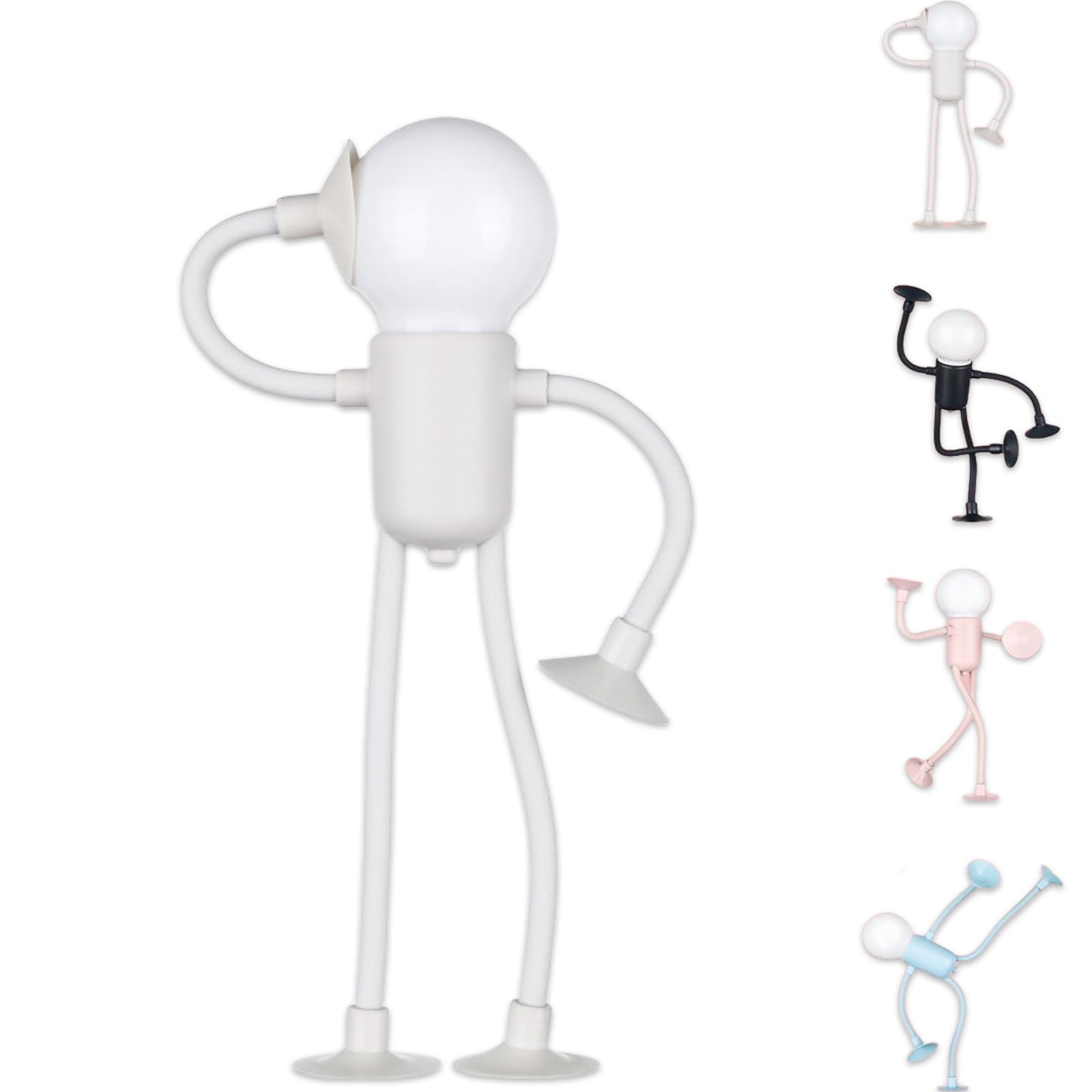 Changeable Shape Funny Sportsman Night Light, Cute Light Bulb Man Mini Night Light, Suction Cup Bendable Desk Lamp Decompression Ornaments (White)