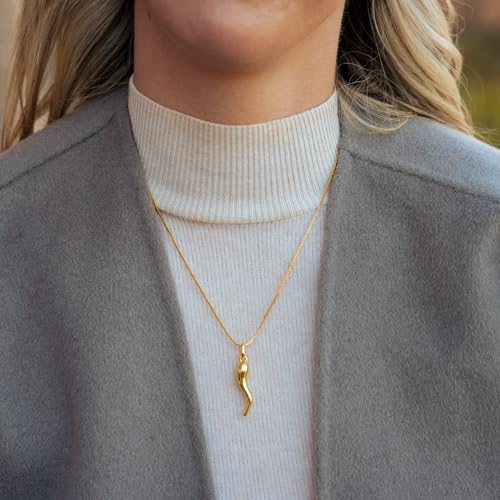 14K Gold Plated Medium Cornicello Italian Horn Pepper Necklace Charm Pendant 18''+2''4