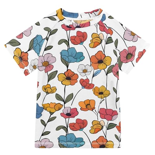 ALAZA Kids Rash Guard Girls Toddler Swim Shirts Short Sleeve Flower 2 UPF 50+ 3T