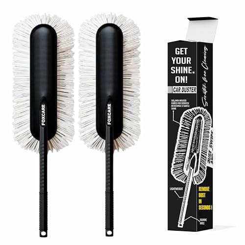 Image of Foxcare Car Duster Ceramic Wax Infused Scratch Free Microfiber Duster Easy Grip Handle Car Bike Cleaning Tool for Dust Removal (Duster Pack of 2)