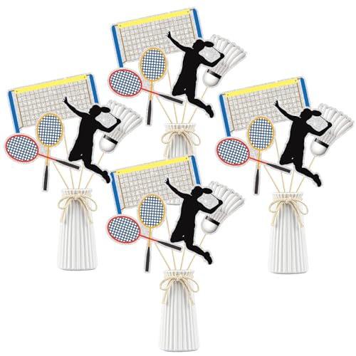 Image of Set of 16,Badminton Theme Centerpiece Sticks,Boy Kid Birthday Table Toppers,Badminton Lovers Party Decorations, Sports Party Happy Birthday Cake Picks for Sportsman.