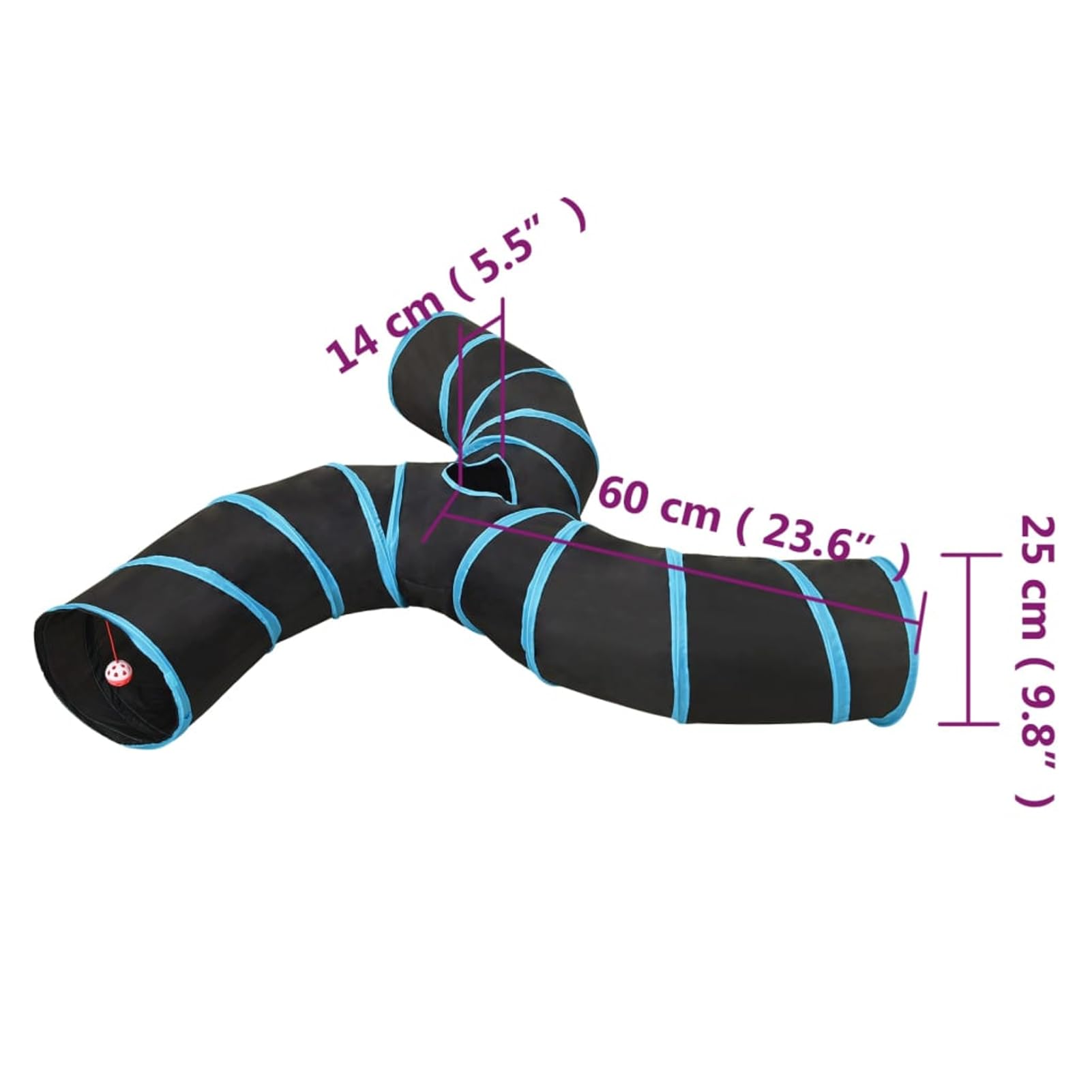 Gecheer Katzentunnel, 3-Wege Spieltunnel mit Guckloch und Knisterpapier 25 cm Polyester und Stahl für Katzen und kleine Haustiere