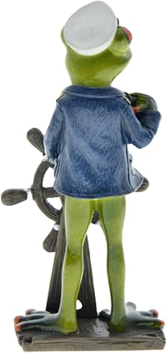 Miniatura 5 de Estatuas creativas de resina de dirección de capitán de rana, esculturas de ranas de mascota de patrón azul marino, figuras coleccionables para