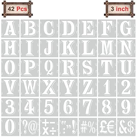 3 Inch Alphabet Letter Stencils Kit, 42 Pcs Reusable Interlocking Plastic Letter Templates and Number Stencils for Painting on Wood, Wall, Fabric, Rock, Chalkboard, Signage, and DIY Art Project Cover