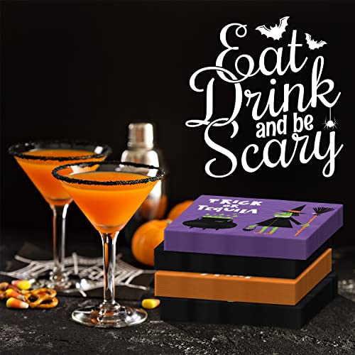 96-Pack Halloween Themed Cocktail Napkins - Disposable Paper Party Napkins In 3 Assorted Halloween Napkin Designs - Perfect Party Supplies For Halloween Party, Measures: 5" X 5", 10" X 10" Unfolded #TOP6