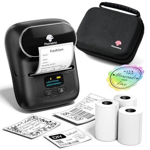 Image of Phomemo Label Maker with 3 Roll Labels and Bag, Barcode Label Printer for Small Business, Logo Office, School, Home, Sticker Printer Compatible with Phones & PC
