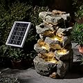 Solar Water Fountain Outdoor Garden,5 Tiered Cascading Rock Solar Powered Water Fountain Water Fall Fountains Outside with Lights for Backyard, Patio, Deck, Porch, 19.3" H x 12.2" L x 9.5" W