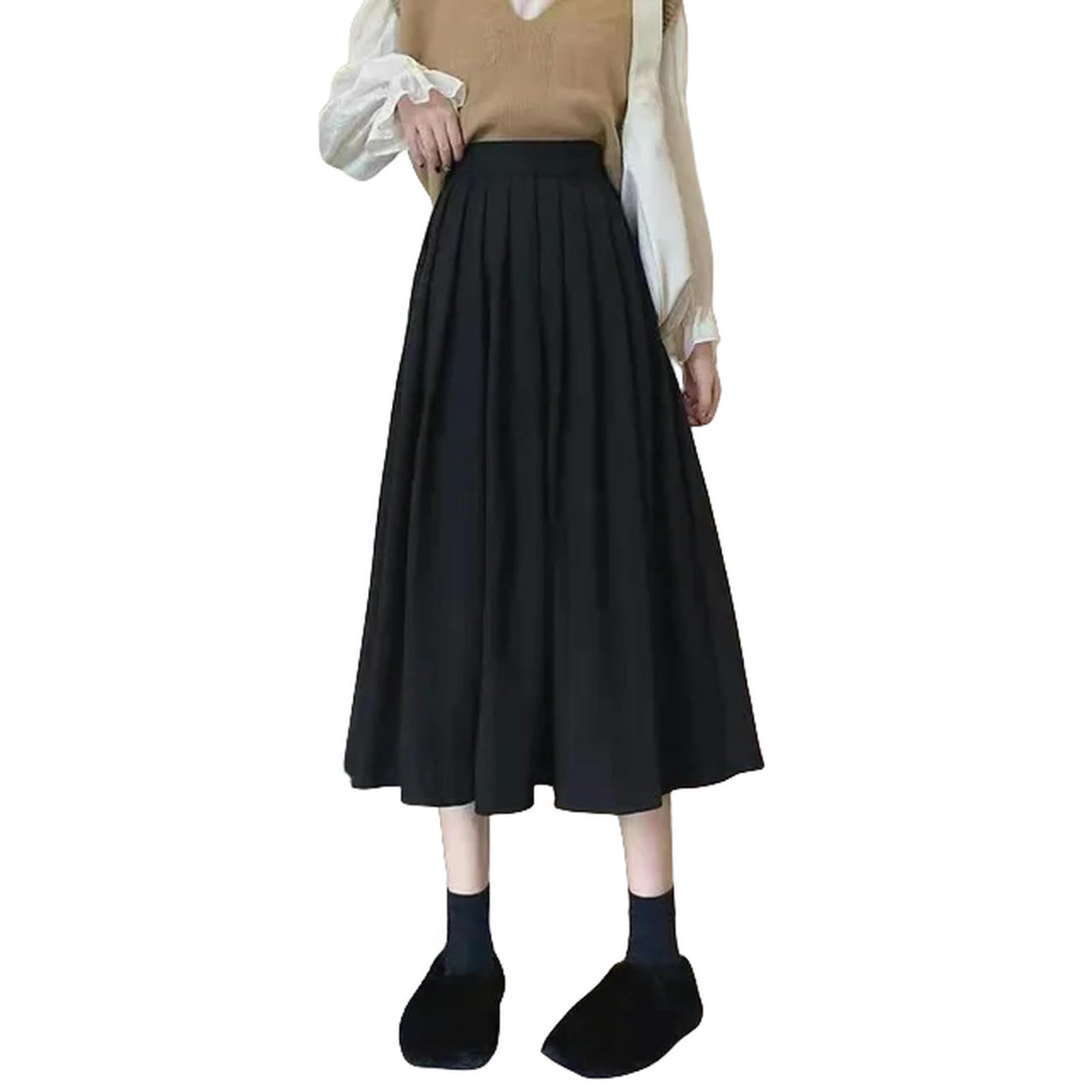 Mdybf Spódnice damskie vintage brązowa plisowana spódnica z wysokim stanem moda damska styl college długa spódnica damska jesień na co dzień spódnice o linii A