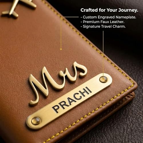 Image of Unisex-Adult Personalised Name & Charm Leather Passport Cover Gift Set for Couple - 2 Pcs | Wedding Anniversary Marriage Gift for Husband Wife, Assorted