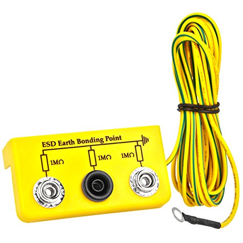 Minadax Caja de toma de tierra, protecci�n ESD, toma de tierra central, 1 conector banana de 4 mm y 2 conectores hembra de 10 mm, 1 resistencia de seguridad megaohm.