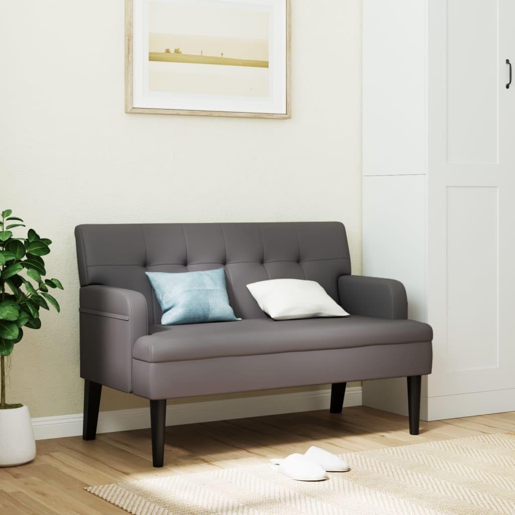 Banc avec dossier gris capitonné en cuir synthétique et bois noble de salle à manger