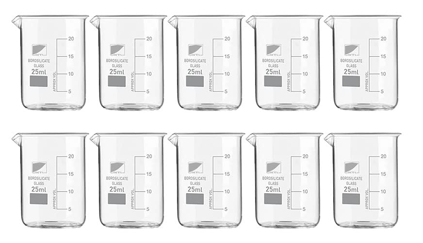 OCTA Borosilicate 3.3 Glass Beaker with Graduation Marks Beaker for School Collage Chemistry lab Laboratory (25 ML - (Pack of 10))-image-8