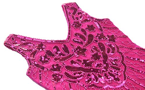 Girls 1920s Vintage Sequined Gatsby Fringed Flapper Dress Roaring 20s Party Dress (Hot Pink, X-Large)3