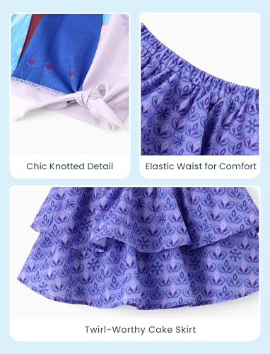 Image of Disney Frozen Elsa Stitch Minnie Princess Toddler Girls' T-Shirt & Double Ruffle Skirt 2 Piece Outfit Summer Clothes Set 2-9Y