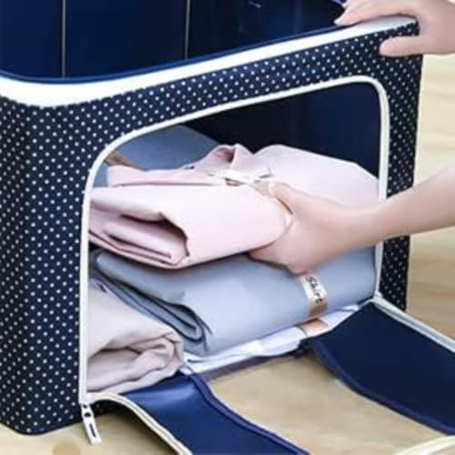 Image of 66 Ltr storage bag Foldable Steel Frame Cloths Zip Organizer Bag and Oxford Fabric Storage Living Cover Boxes For Wardrobe Organizer Shelves Clothes, Sarees, Bed Sheet,Blanket (Pack of 2-pcs)