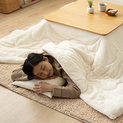 EMOOR Boa Fleece Kotatsu Futon Comforter, Heat-Retention-Plus, Soft & Silky Touch Blanket Throw, Rectangle 75x91in, Ivory