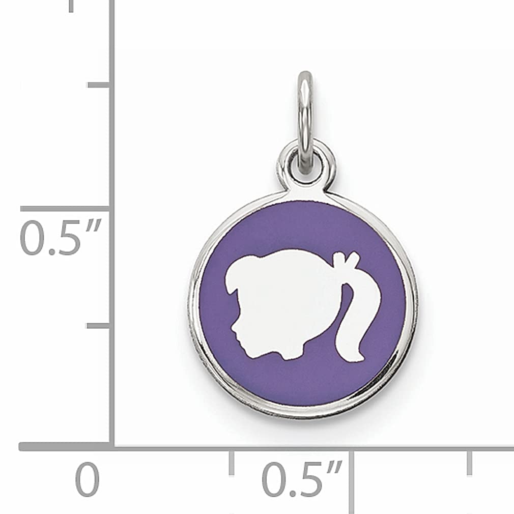 925 Srebro Sterling Płyta Rhod Fioletowa Emalia Lewa Facing Dziewczyna Głowa Dysk Wisiorek Charm Naszyjnik Grawerowany Chłopiec Niebieska Dobra Biżuteria dla Kobiet Prezenty dla niej
