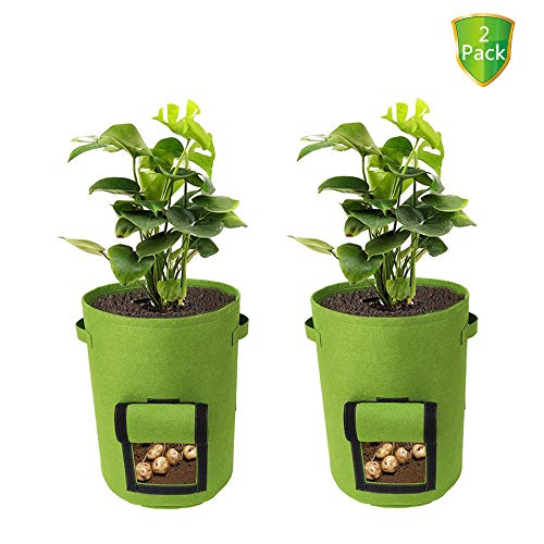 ZYFuture Sacco per Piantare Patate, 2 Sacchetti per Piantare Ortaggi ， con Flip Cover E 2 Manici, per Patate, Pomodori, Carote (4 Galloni, Verde)