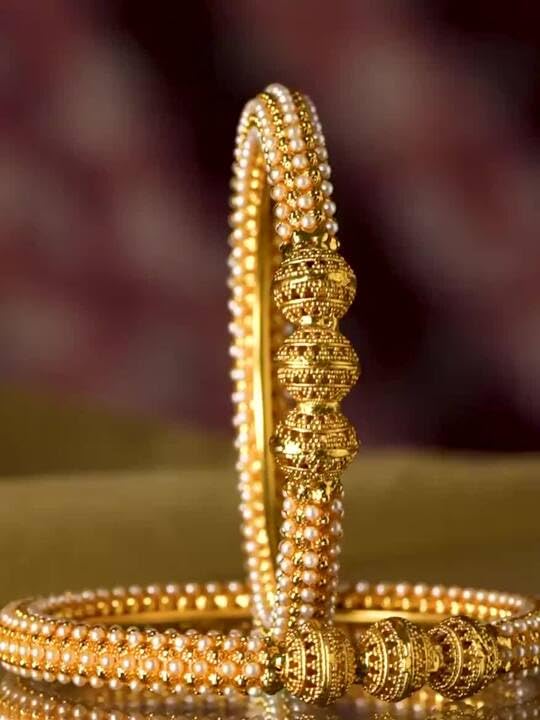 Image of Rubans Set of 2 22K Gold-Plated Stylish Stone Studded Traditional Bangles for Womens & Girls