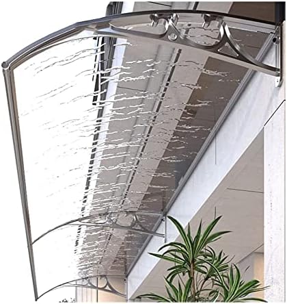 Aluminium Front Door Canopy Window Awning Outdoor Polycarbonate Solid Sheet,Soundproofing Door Awning Porch Awning Rain Shelter,for Garden Roof Patio Porch Awning (Transparent Board + Silver Grey Brac