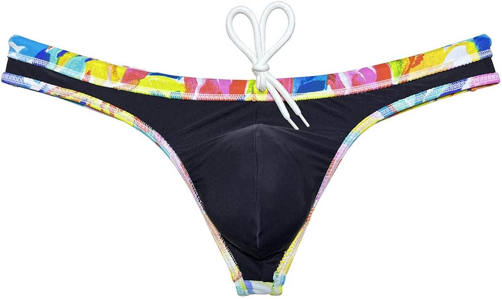 OROCOJUCO Sport Mens Print Thong Swimsuit Contour Pouch Bikini Swimwear Board Surf Short Trunks Swim Tangas