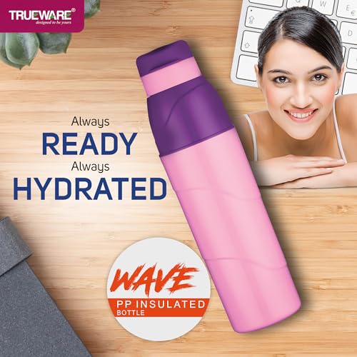 Image of Trueware Wave 500 ML Plastic Insulated Water bottlle for Cold Water, BPA Free, Food Grade, Leak Proof, Airtight (Purple)