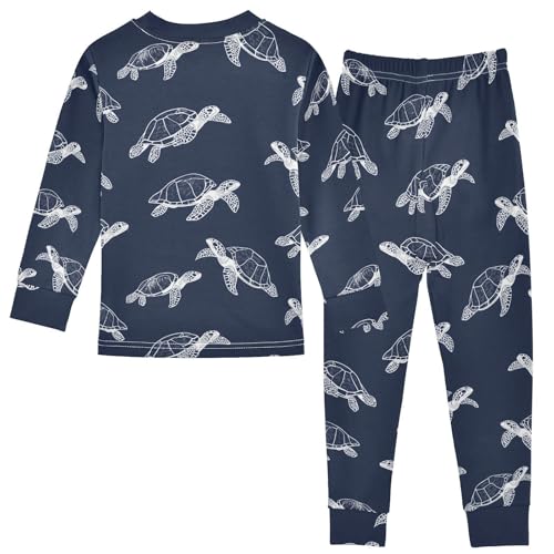 Fustylead Cute Hand Draw Turtle 2-Piece Cotton Pajama Set, Long Sleeve Top and Matching Bottom2