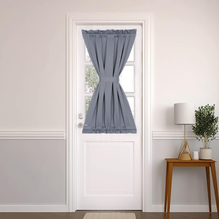 PANOVOUSGrey Front Small Door Curtains for Door Windows - Blackout French Door Curtains for Front Door Window,Top and Bottom Rod Pocket Door Curtains 25x40 Inch 1 Panel with Tieback