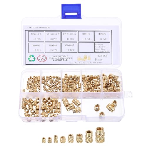 QUARKZMAN 238 Stück M2 M2,5 M3 M4 M5 Gewindeeinsatz 3D Druck Einpressmutter Messing Gewindemutter Einschmelzgewinde Threaded Inserts für Kunststoffschale
