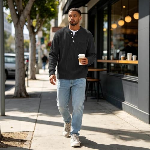 Mens Corduroy Shirt Henley Long Sleeve Button Down Pullover Shirts Pocket - image 7