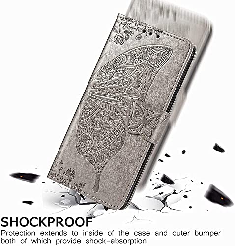 Image of Perkie Butterfly Embossing Faux Leather Wallet Flip Case Kick Stand Magnetic Closure Flip Cover for OnePlus 11R 5G (Grey)