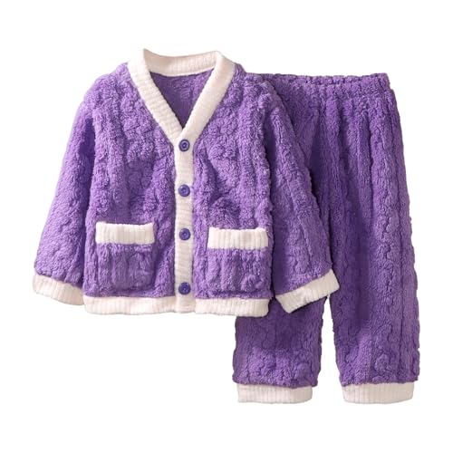 パジャマ キッズ 女の子 120 パジャマ キッズ ベビー服 男の子 子供服 女の子 ルームウェア 暖かい 長袖 長ズボン 裏起毛 セットアップ もこもこ ナイトウェア 赤ちゃん 服 寝間着 部屋着 2点 肌着 洋服 裏起毛 男女兼用 秋服 冬服(紫の,1