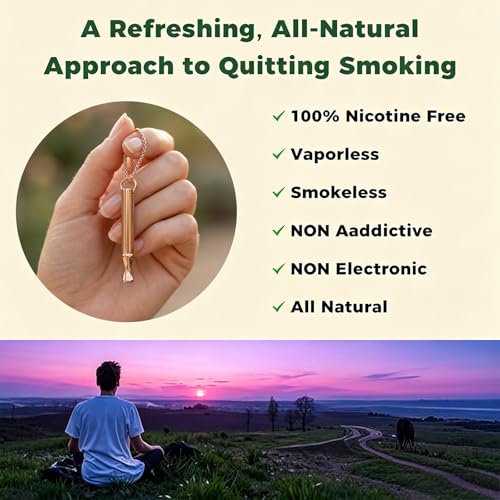 Image of LAMKHOO Breathing Necklace to Quit Smoking and Vaping with Refillable Mint Pods Stop Smoking Aids Fidget Necklace for Anxiety Relief Smokeless Inhaler for Adults (Gold)