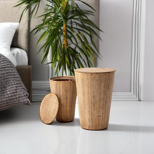 Miniatura 5 de Mesa auxiliar de barril anidable de granja, juego de mesa auxiliar de almacenamiento rústica que ahorra espacio totalmente montada, acabado natural