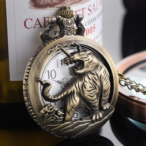 Image of Tiong Pocket Watch Pattern Vintage Quartz Pocket Watches with Chain Christmas Graduation Birthday Gifts Fathers Day