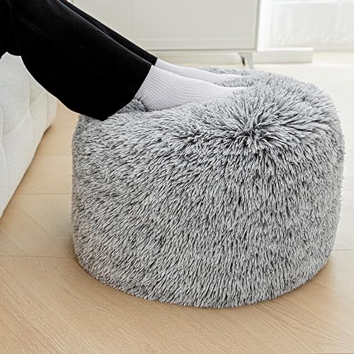Unstuffed Ottoman Pouf Cover – 51x31cm Footstool Slipcover, Storage Ottoman Foot Rest, Floor Pouf & Footrest Cushion (Gray)
