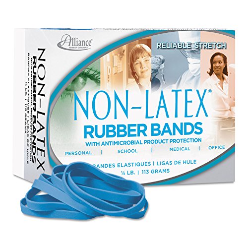 Alliance Products - Alliance - Antimicrobial Cyan Blue Rubber Bands, Size 64, 3-1/2 x 1/4, 1/4lb Box - Sold As 1 Box - 100% latex-free bands contain no natural rubber proteins and have the added benefit of an antimicrobial agent, which inhibits the g