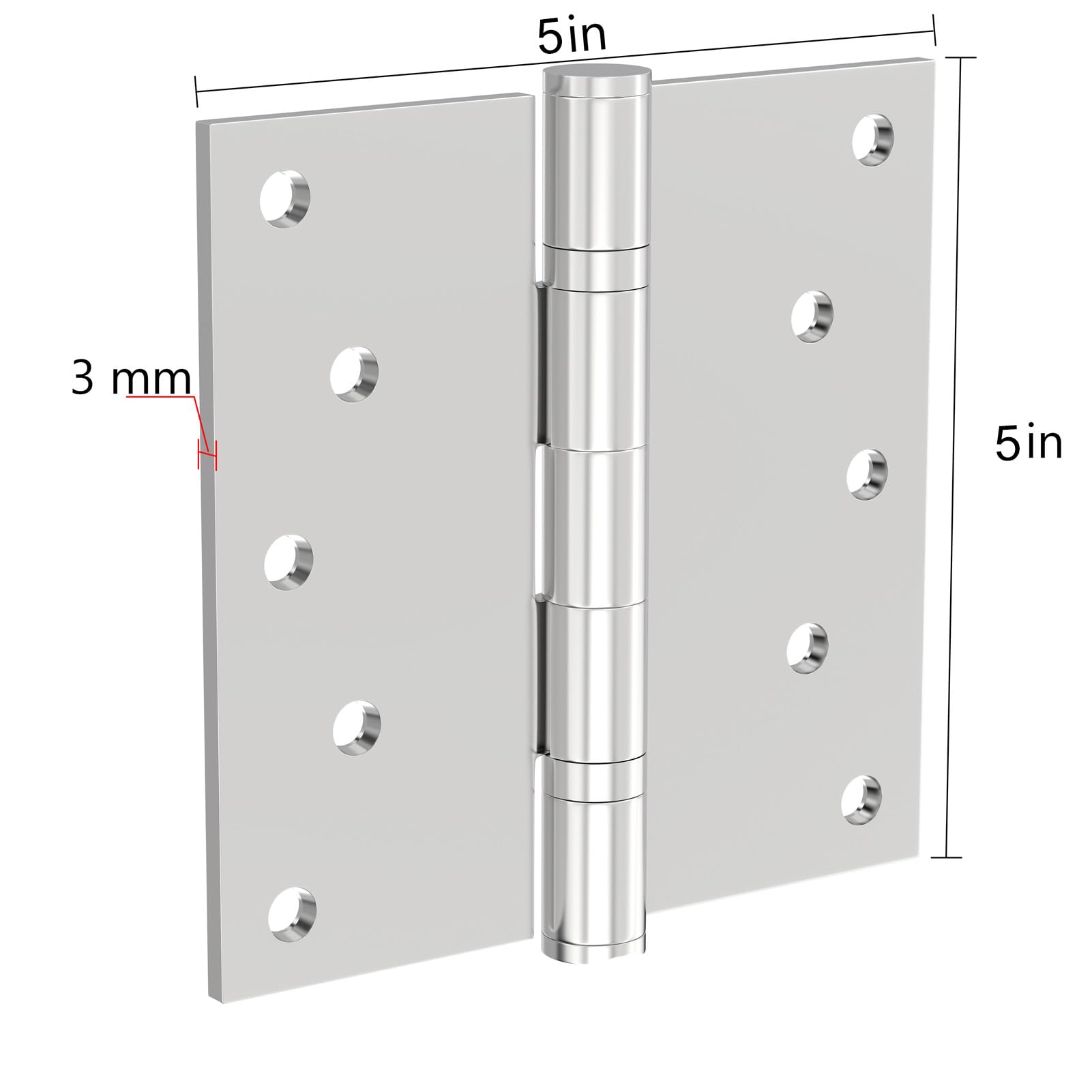 Cardini, confezione da 3 cerniere per porta in acciaio inox, 12,7 cm, con cuscinetti a sfera resistenti, cerniere per porte esterne non rimovibili