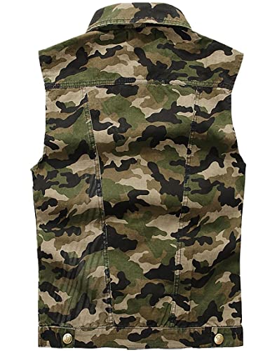 Image of ebossy Men's Ripped Distressed Denim Vest Sleeveless Button Up Jean Vest Jacket (Large, Camouflage)
