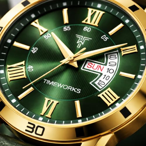 Image of TIMEWORKS Stainless Steel Designer Golden Round Shape Day & Date Dial Men's & Boy's Analog Watch, Band Color:Gold