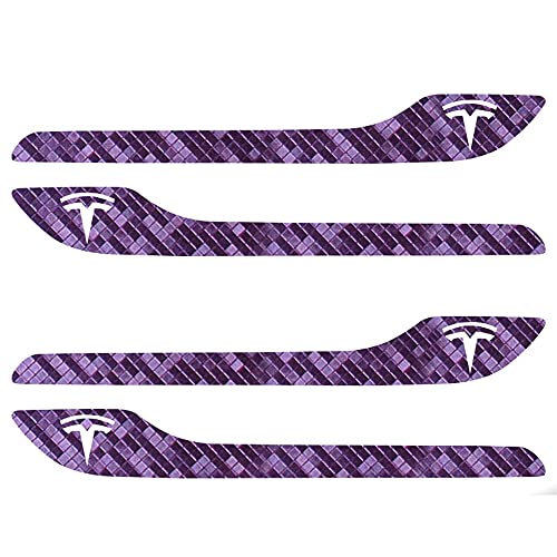 Image of IPG Compatible for Model 3 / Model Y /Juniper Door Handle Decal Sticker Wrap Kit (Set of 4) with Tesla Logo Personalize Your Tesla (Purple to Blue Chameleon)