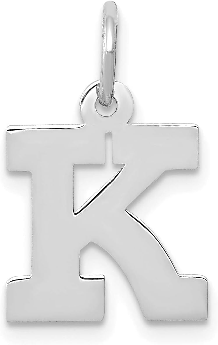 14k White Gold Solid Polished Block Style Letter K Initial Charm 18x10-12mm