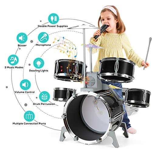 BEAURE Jazz Drum Set for Kids with Light Sound Microphone Compatible with Mobile Phone/Computer/MP3 Musical Playset Educational Instrument Kit for Kids Gift Toy for Kids Toddler Boys Girls