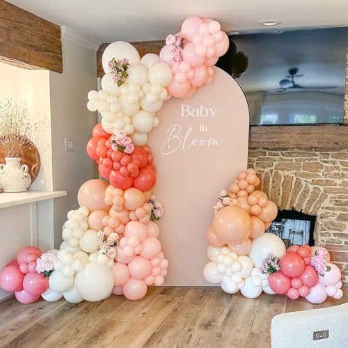 Image of Pink and Coral Red Balloon Garland Arch Kit, Ivory White Maca Orange Latex Balloons Arch Kit for Mother's Day Wedding Engagement Anniversary Birthday Baby Shower Party Decoration Supplies