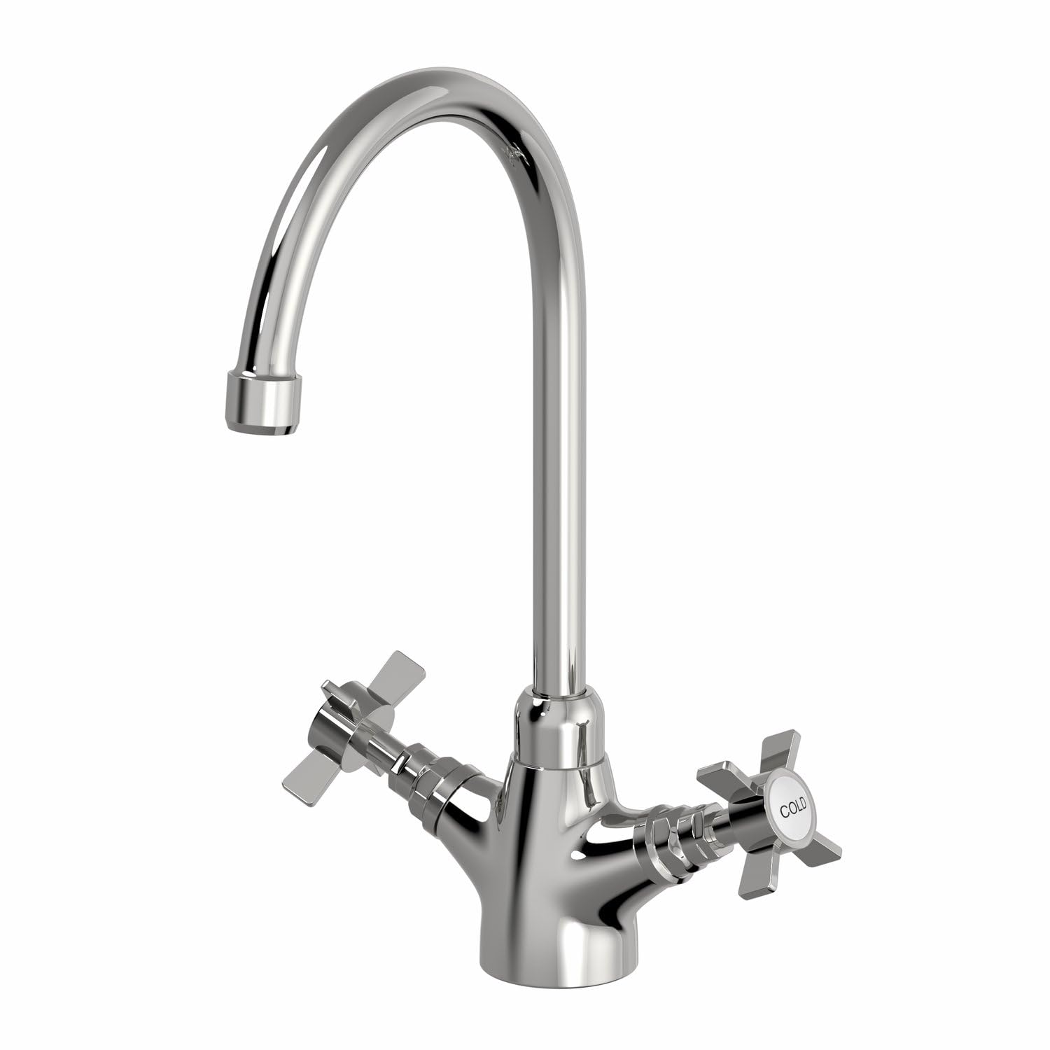 Säuber Chrome Sauber® Burford Kitchen Sink Mixer Tap Twin Crosshead Handle Swan Neck Swivel Spout Brass Body For Sinks Taps Faucet Traditional Round,